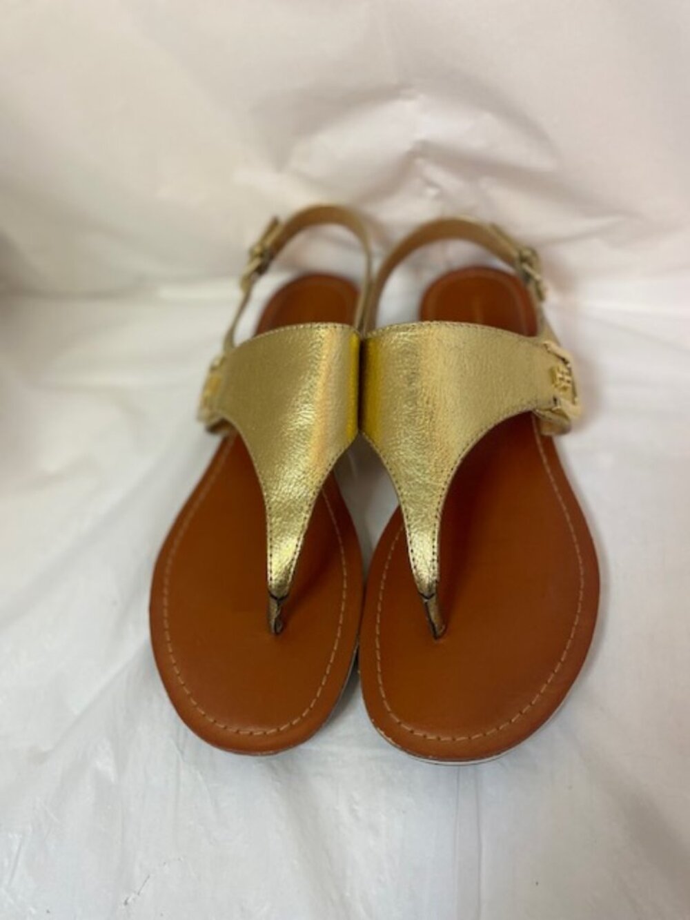 Tommy Hilfiger "Gems" Gold T-Strap Slingback Flat Sandals - Women's Size 9.5M
